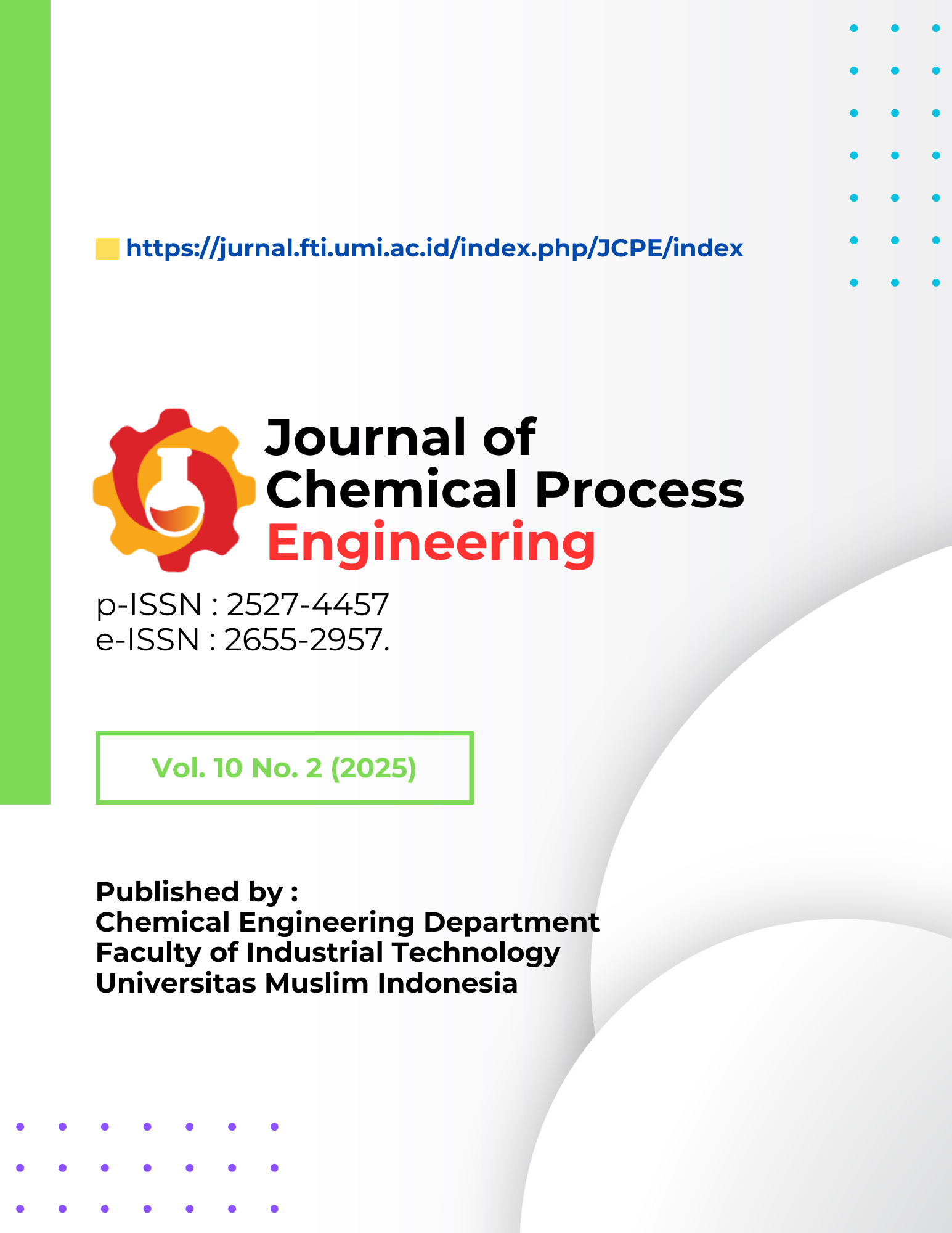 					View Vol. 10 No. 2 (2025): Journal of Chemical Process Engineering
				