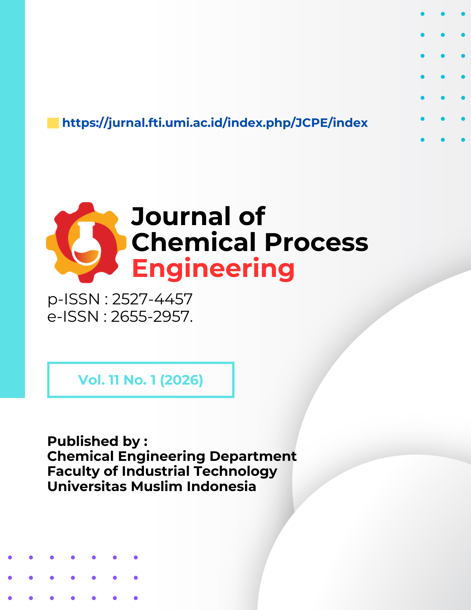					View Vol. 11 No. 1 (2026): Journal of Chemical Process Engineering
				